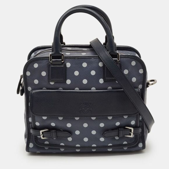 Loewe Handbags - Loewe Polka Dot Cruz Navy Blue/white Leather Satchel
